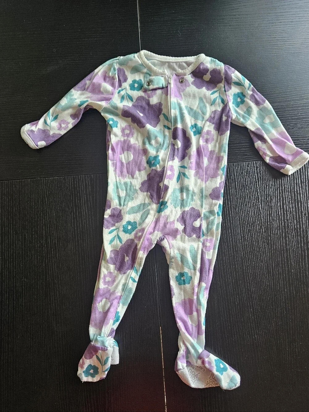 Carter's Floral Footed One-Piece Pajamas - Purple & Teal